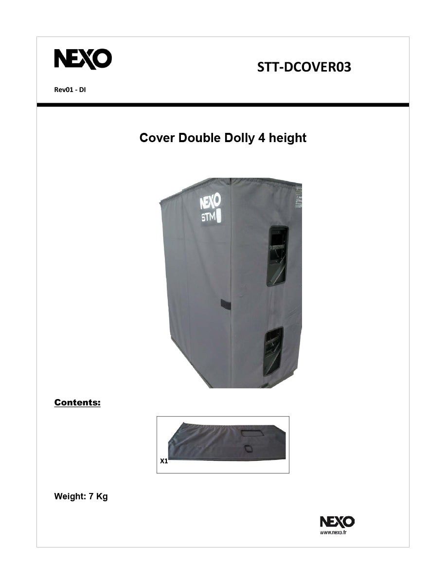 NEXO STT-DCOVER03 cover for a double STM dolly, four modules high, information sheet with photo