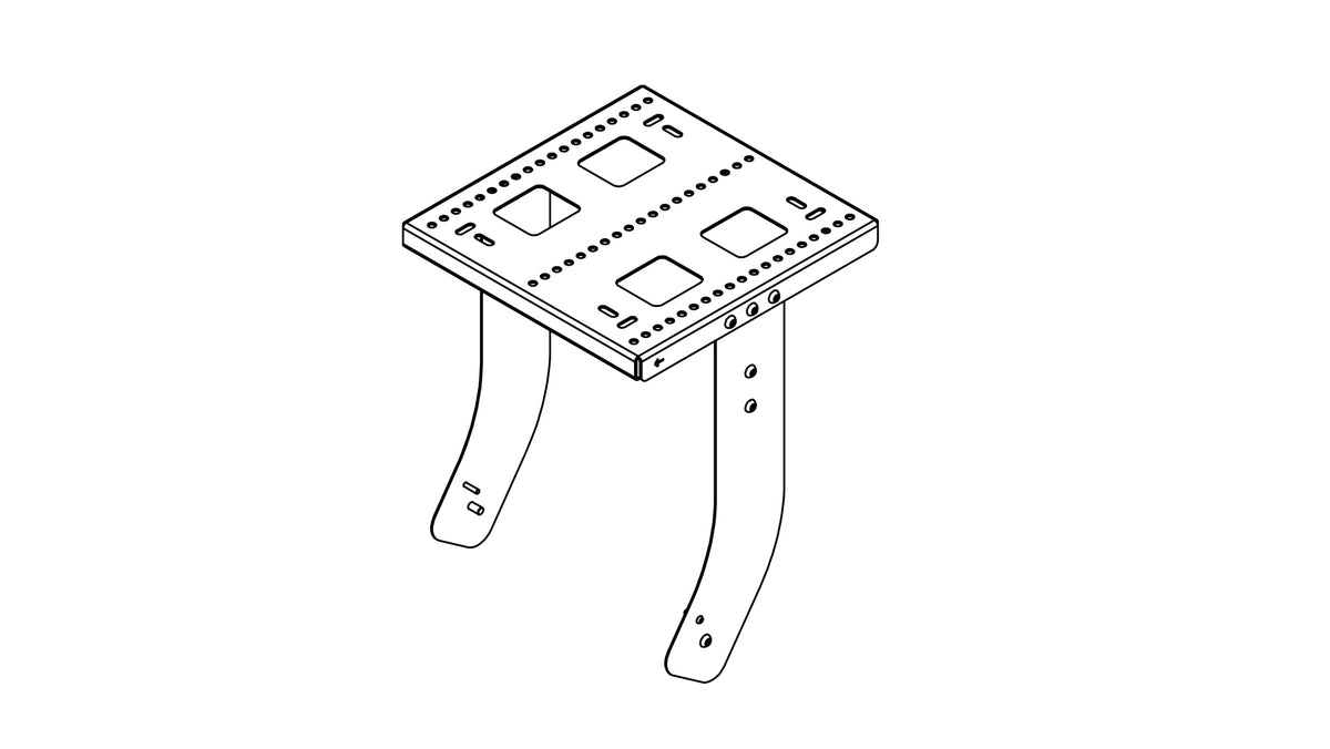 NEXO coupler bracket for joining an ePS speaker and an eLS subwoofer, line drawing