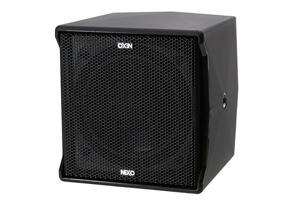 NEXO ID14 compact speaker, touring version in black, angled front view