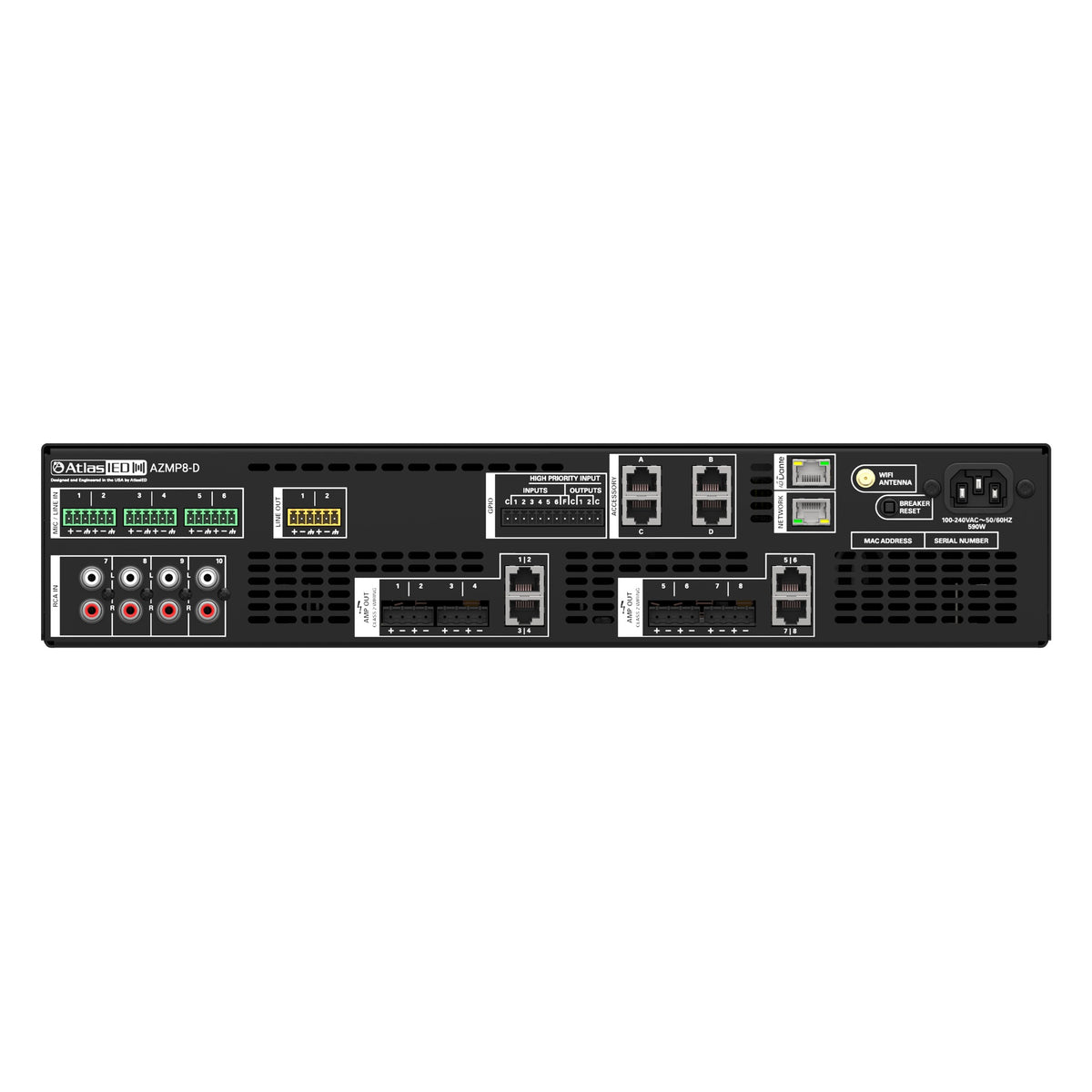 AtlasIED AZMP8-D Atmosphere™ 8-Zone Signal Processor, 1200W Amp & Dante