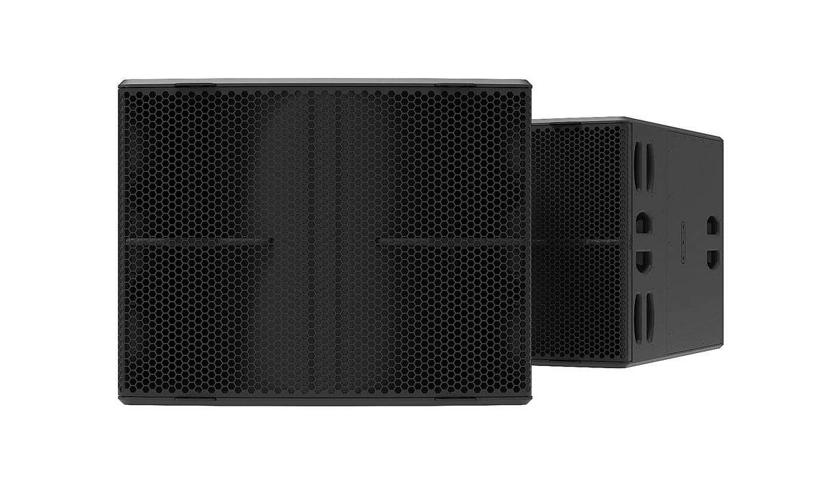 NEXO L20 subwoofer, close front and angled views