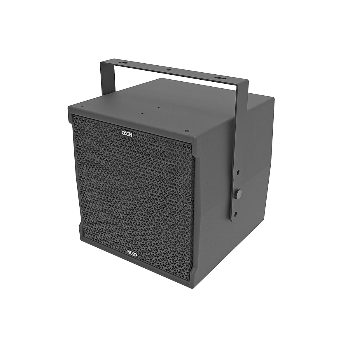 NEXO IDS108 compact subwoofer on its U-bracket