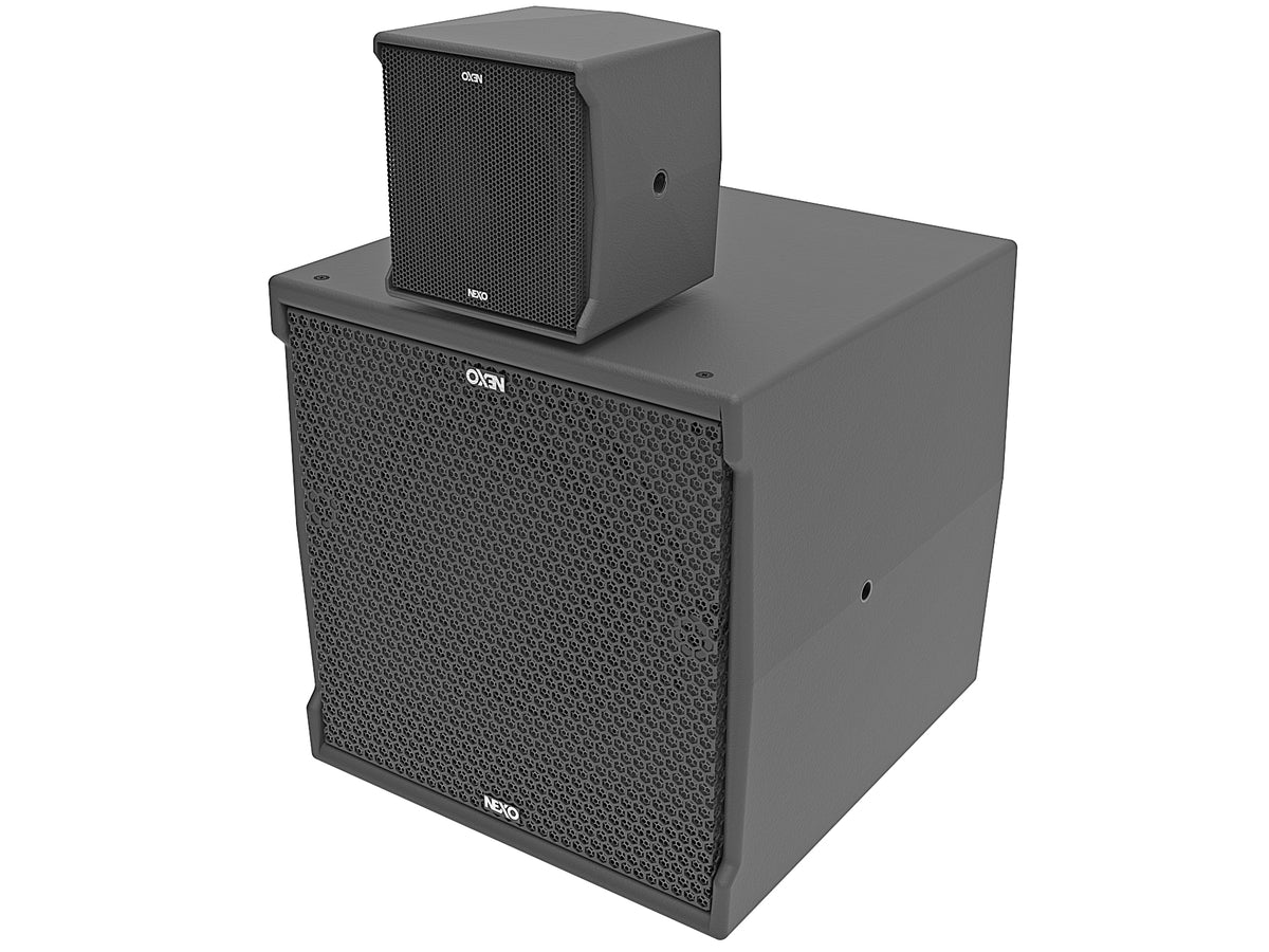 NEXO ID14 compact speaker on top of an IDS108 subwoofer
