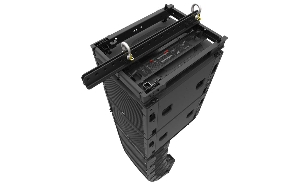 NEXO GEO M10 line array seen from above, showing the bumper and rigging
