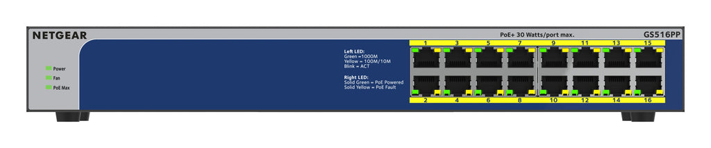 Netgear GS516PP 16-Port Switch PoE+ (260W)
