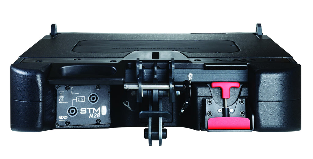 NEXO STM M28 Omni-Purpose Module, rear view with connector panel and rigging