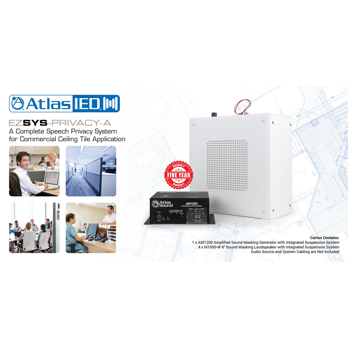 AtlasIED EZSYS-PRIVACY-A Best Sound Masking Systems For Office, Complete Package