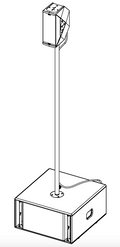 NEXO IDT-POLE32x1400 distance rod holding an ID24 above a subwoofer, line drawing