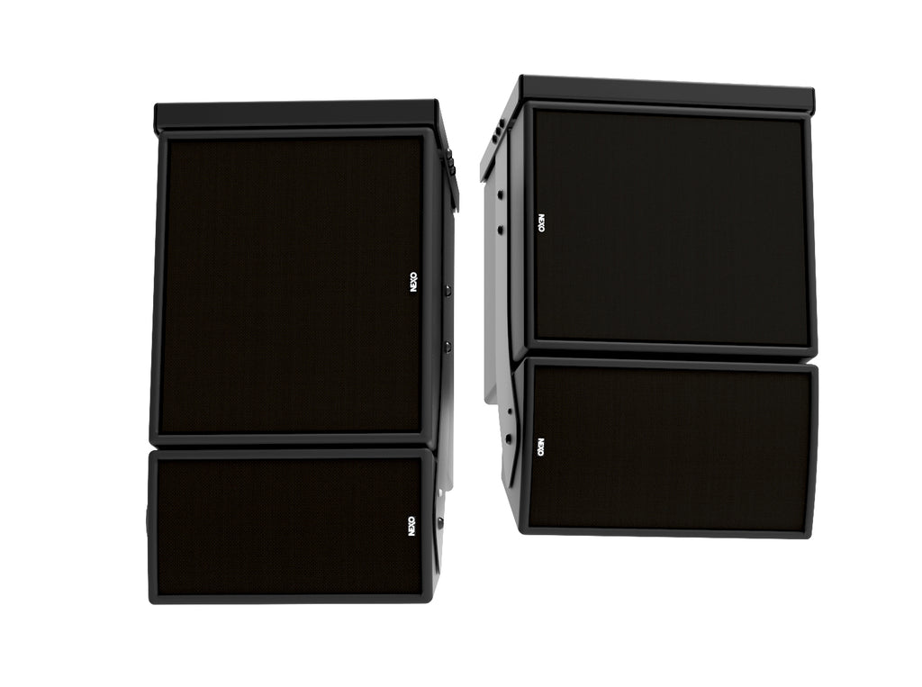 NEXO eLS400 installation subwoofers coupled with ePS6 and ePS8 speakers in two compact clusters