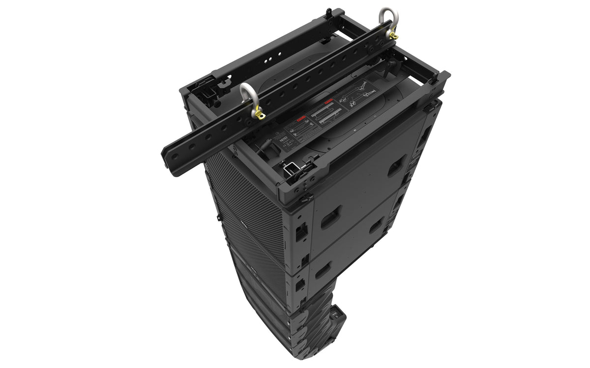 NEXO GEO M10 line array seen from above, showing the bumper and rigging