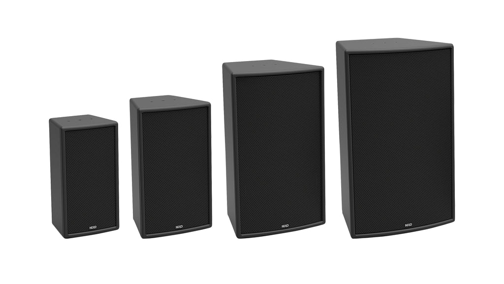 NEXO ePS-EN54 range in four sizes side by side (ePS6, ePS8, ePS10, ePS12)