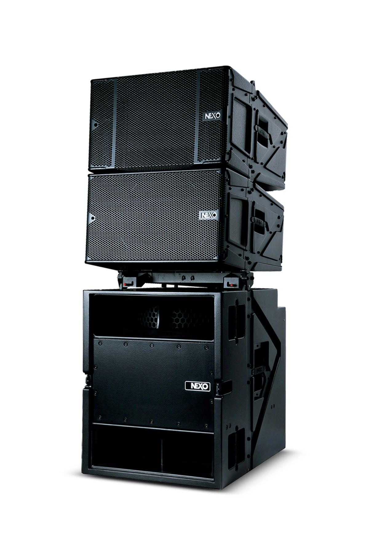 NEXO STM ground stack: main and bass modules on an S118 sub module