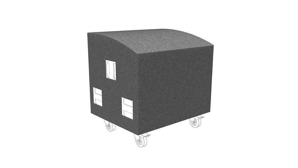 NEXO ANT-COVM210 protective cover fitted over an Alpha+ M210 on casters