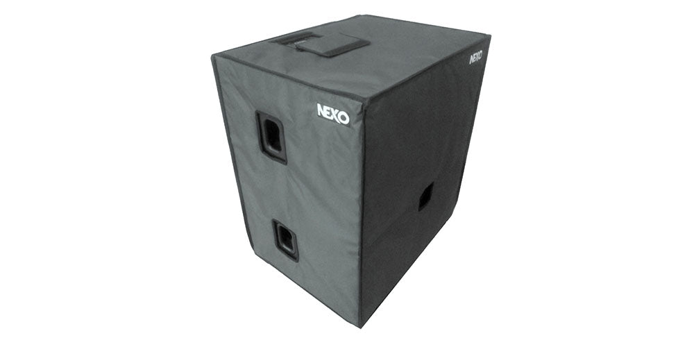 Grey NEXO protective subwoofer cover with handle openings