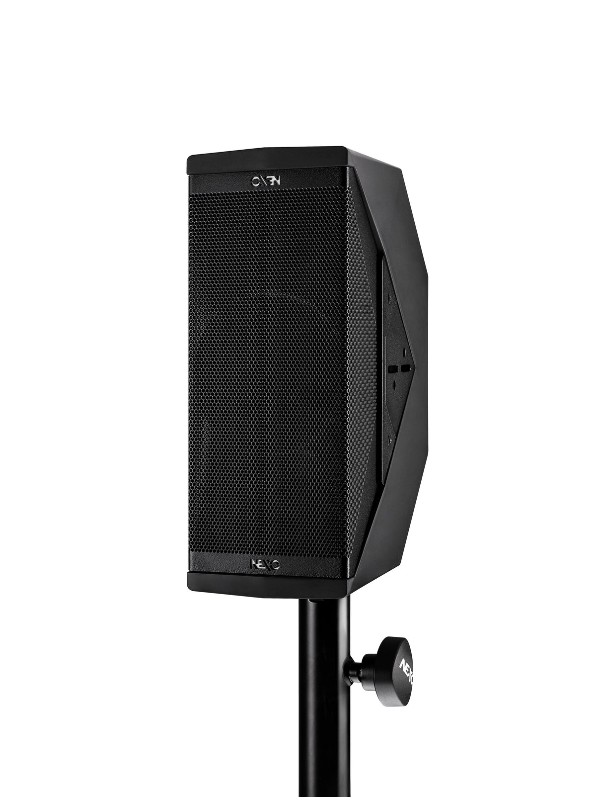 NEXO ID24 compact speaker, touring version, on a pole mount