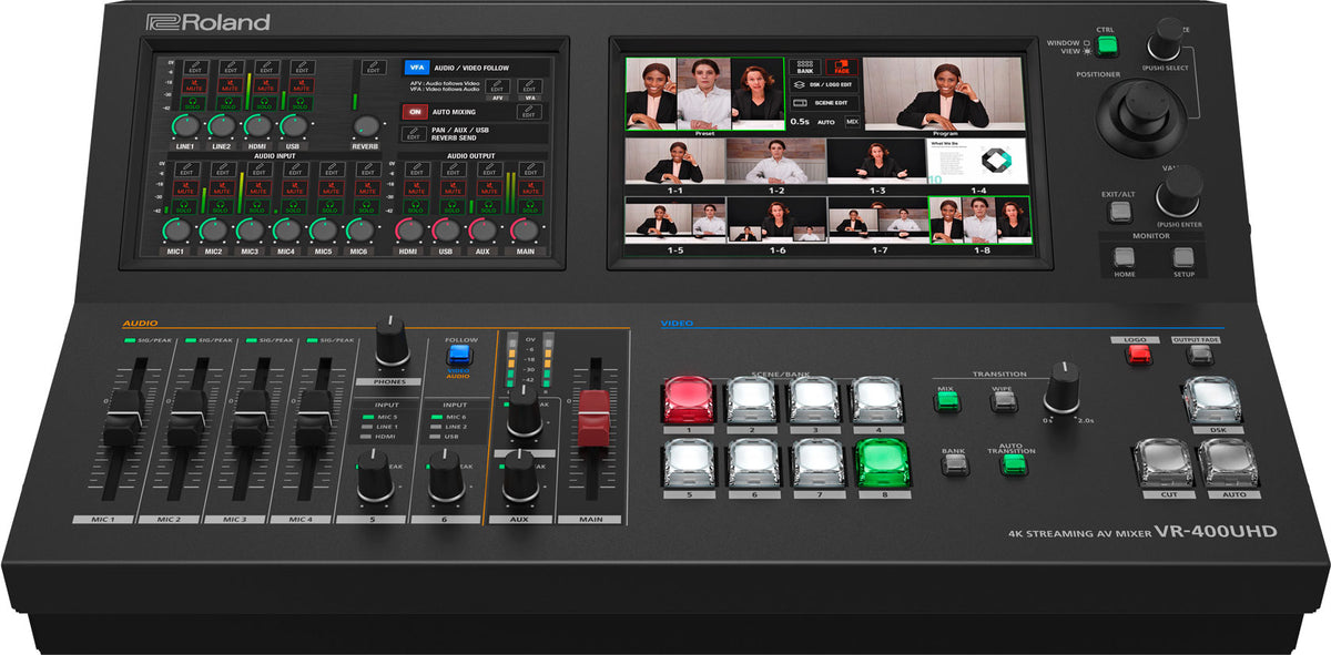 Roland VR-400UHD 4K Streaming Mixer with Four HDMI Inputs and Audio Mixing