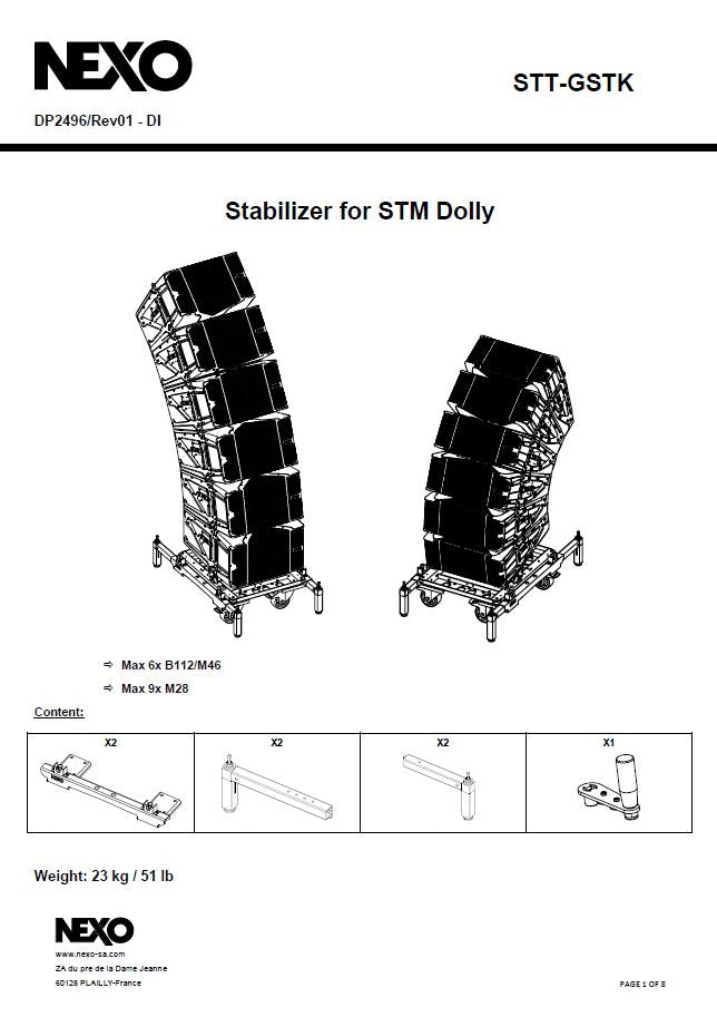 NEXO STT-GSTK stabilizer for the STM dolly, information sheet with drawings