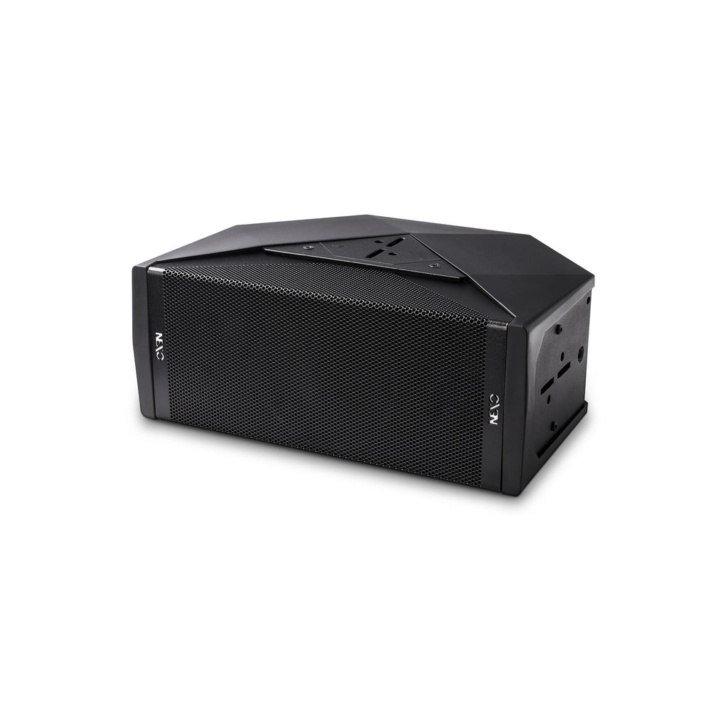 NEXO ID24 compact speaker, touring version in black, angled front view