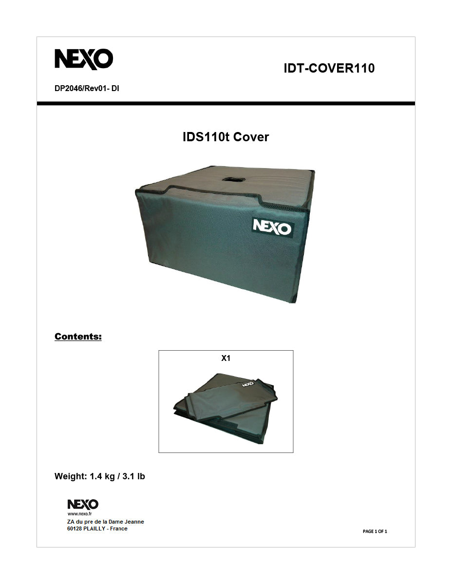 NEXO IDT-COVER110 cover for IDS110 touring version, information sheet with drawings