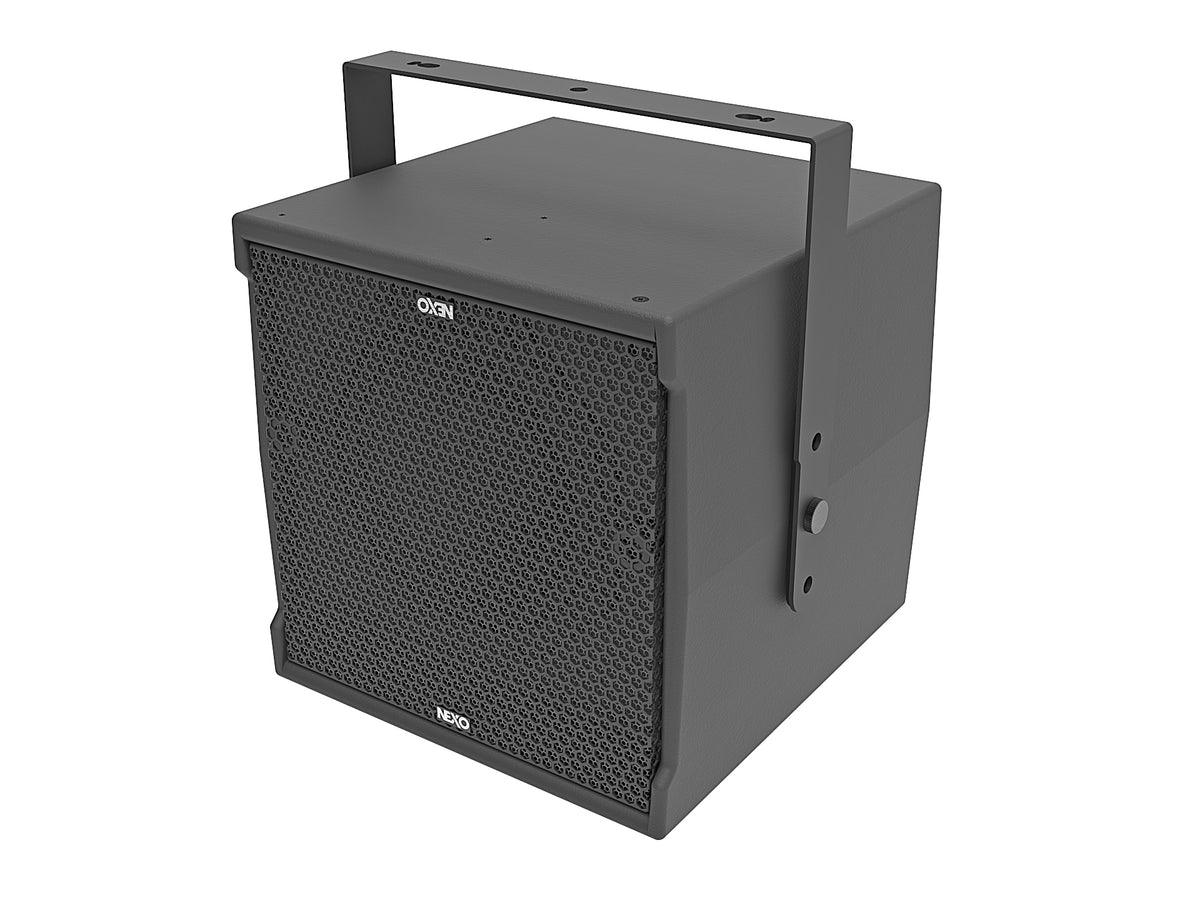 NEXO IDS108 compact subwoofer on its U-bracket