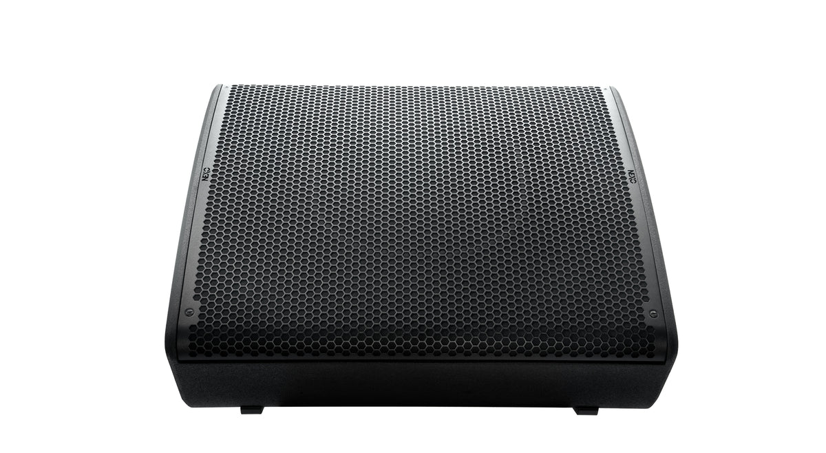 NEXO P18 point source speaker lying as a floor monitor, front view