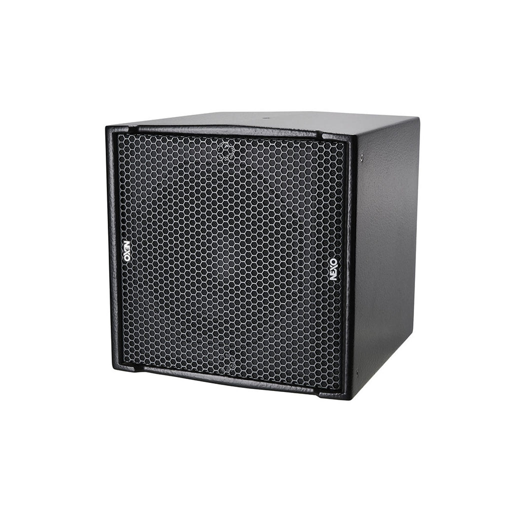 NEXO IDS108 compact subwoofer, touring version, angled front view
