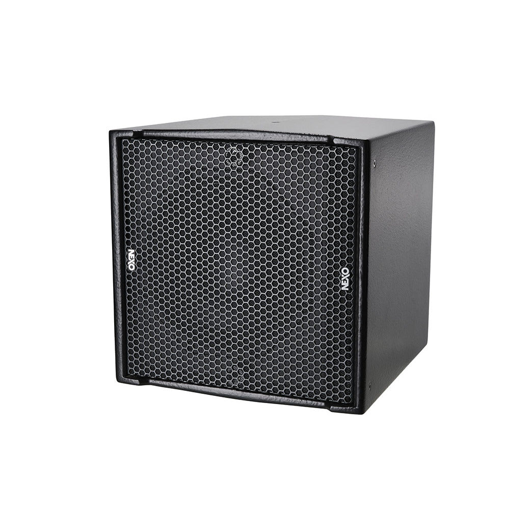 NEXO IDS108 compact subwoofer, touring version, angled front view