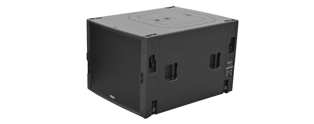 NEXO MSUB15 arrayable subwoofer, angled view from above
