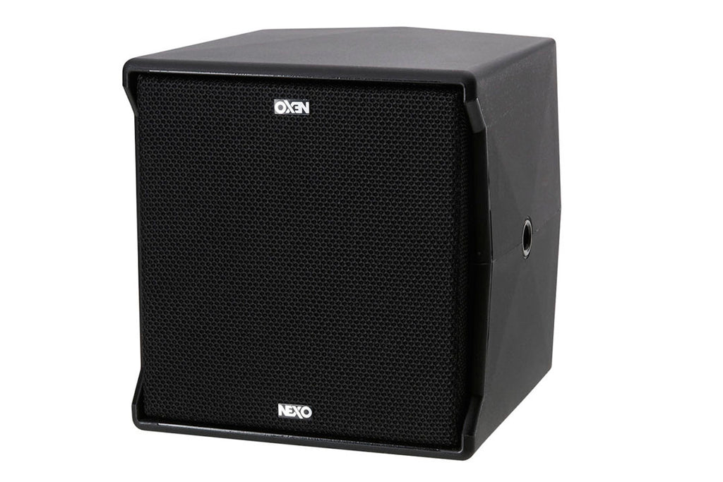 NEXO ID14 compact speaker, installation version in black, angled front view