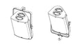 NEXO PNU-VBRK10 vertical bracket holding a P10, two views, line drawing