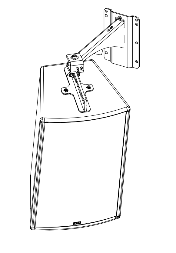 NEXO VNI-WM330 hanging bracket (330 mm) holding an upright speaker, line drawing