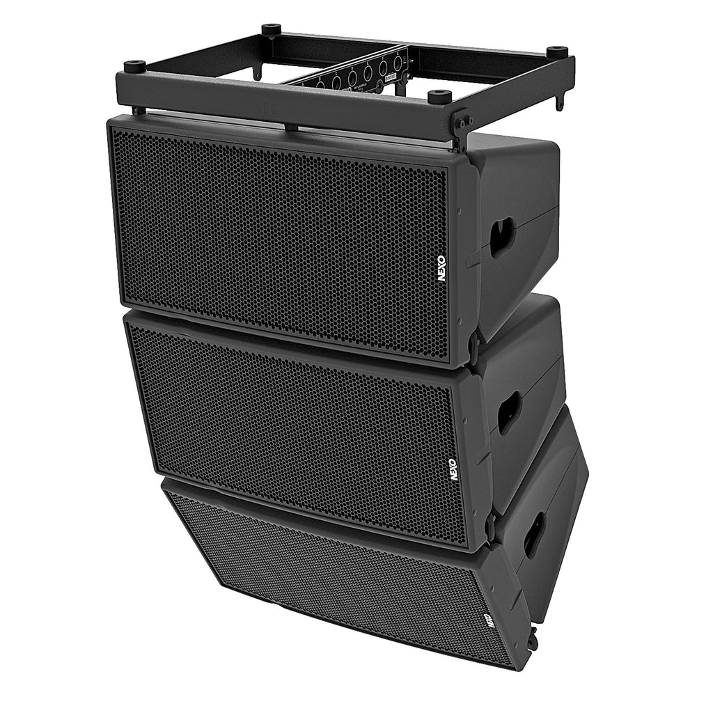 Three NEXO GEO M1210 line array modules flown from a bumper