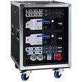 NEXO NUAR universal amplifier rack with NXAMP controllers in a wheeled rack case