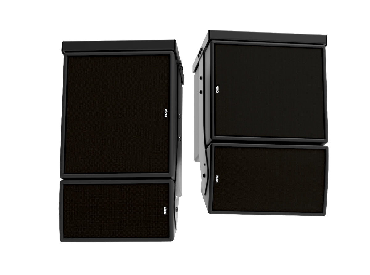 NEXO eLS400 installation subwoofers coupled with ePS6 and ePS8 speakers in two compact clusters