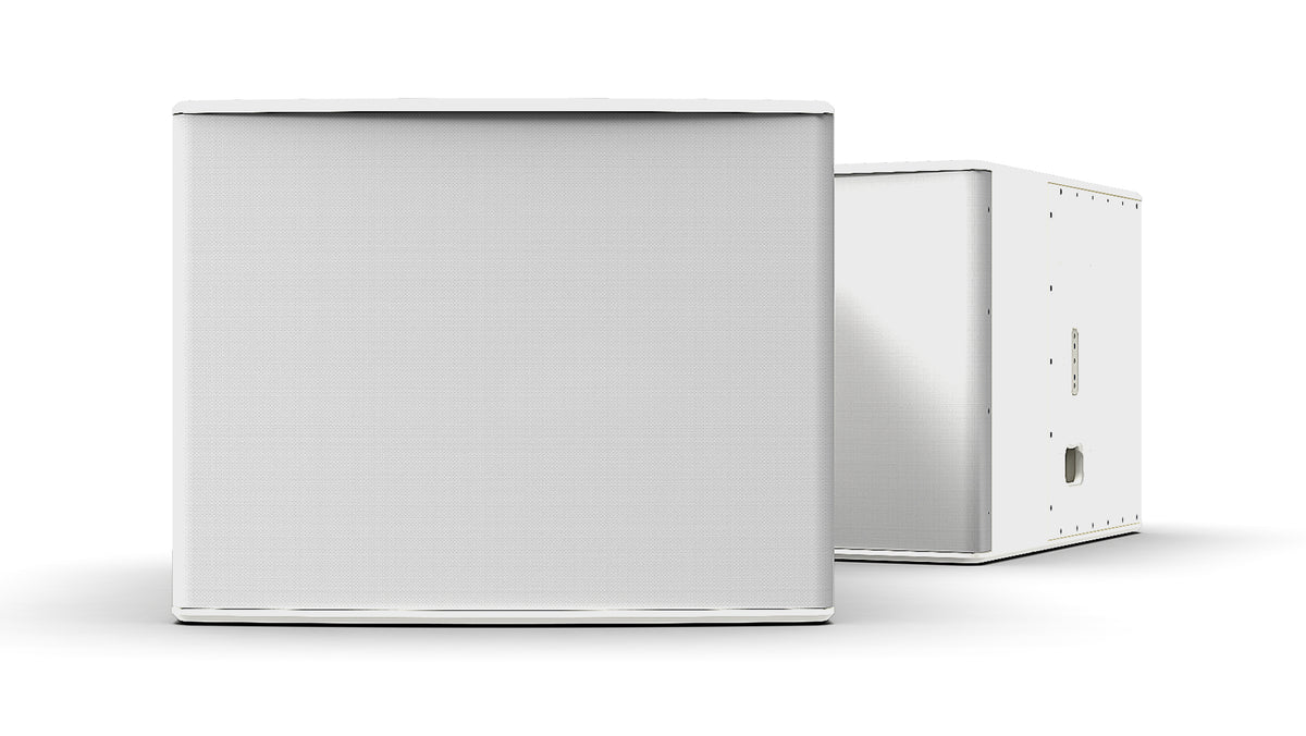 NEXO L20 subwoofer in white, front and angled views