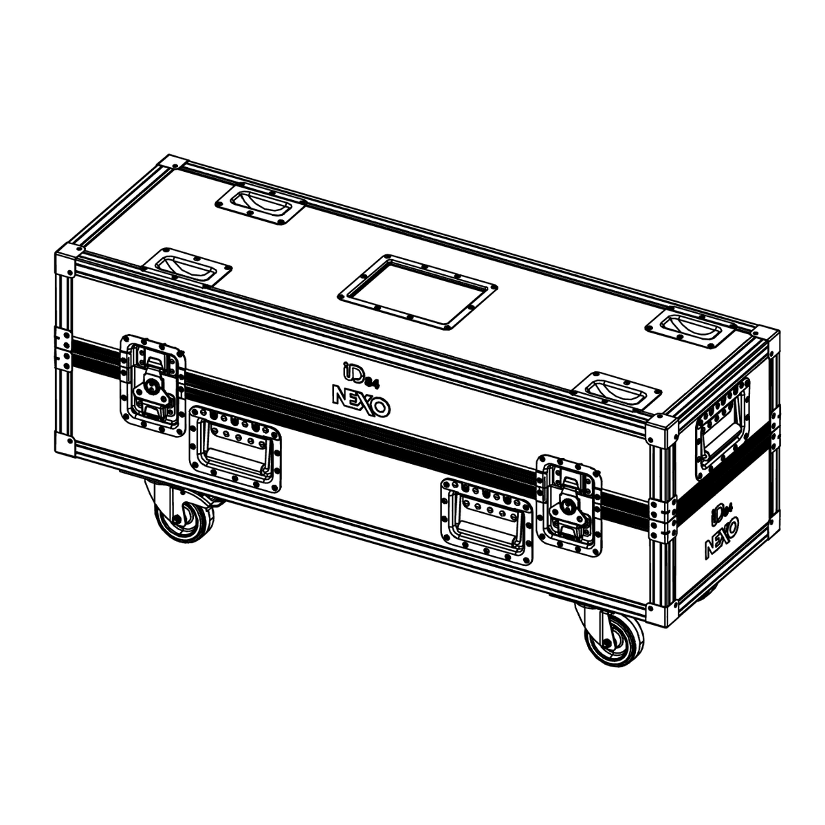 NEXO IDT-2CASE84 flight case for two ID84 or ID84L speakers and accessories, line drawing