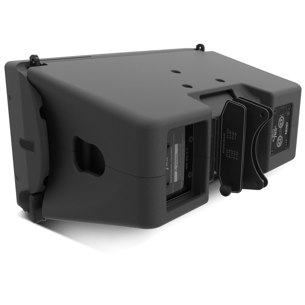 NEXO GEO M10 line array module, rear view from the left showing rigging and connectors