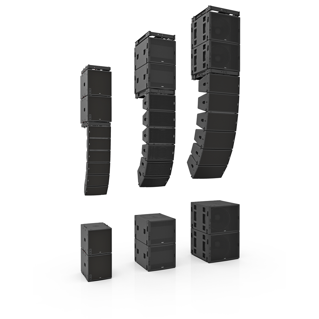 NEXO GEO M6, GEO M10 and GEO M12 line arrays with matching MSUB subwoofers