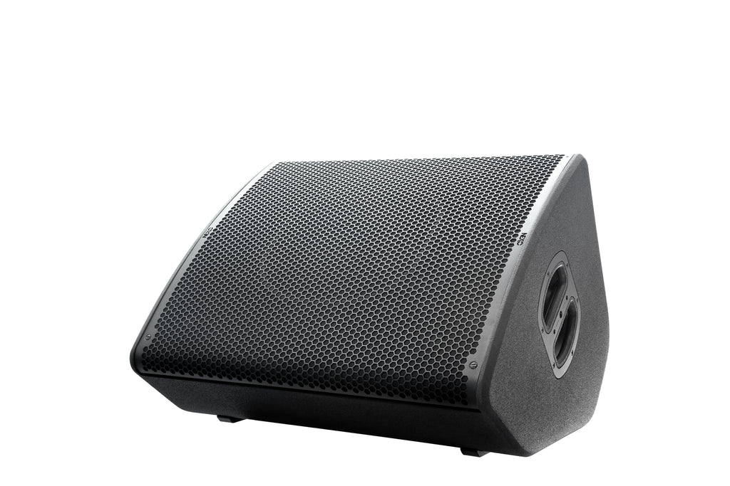 NEXO P18 point source speaker as a floor monitor, angled view