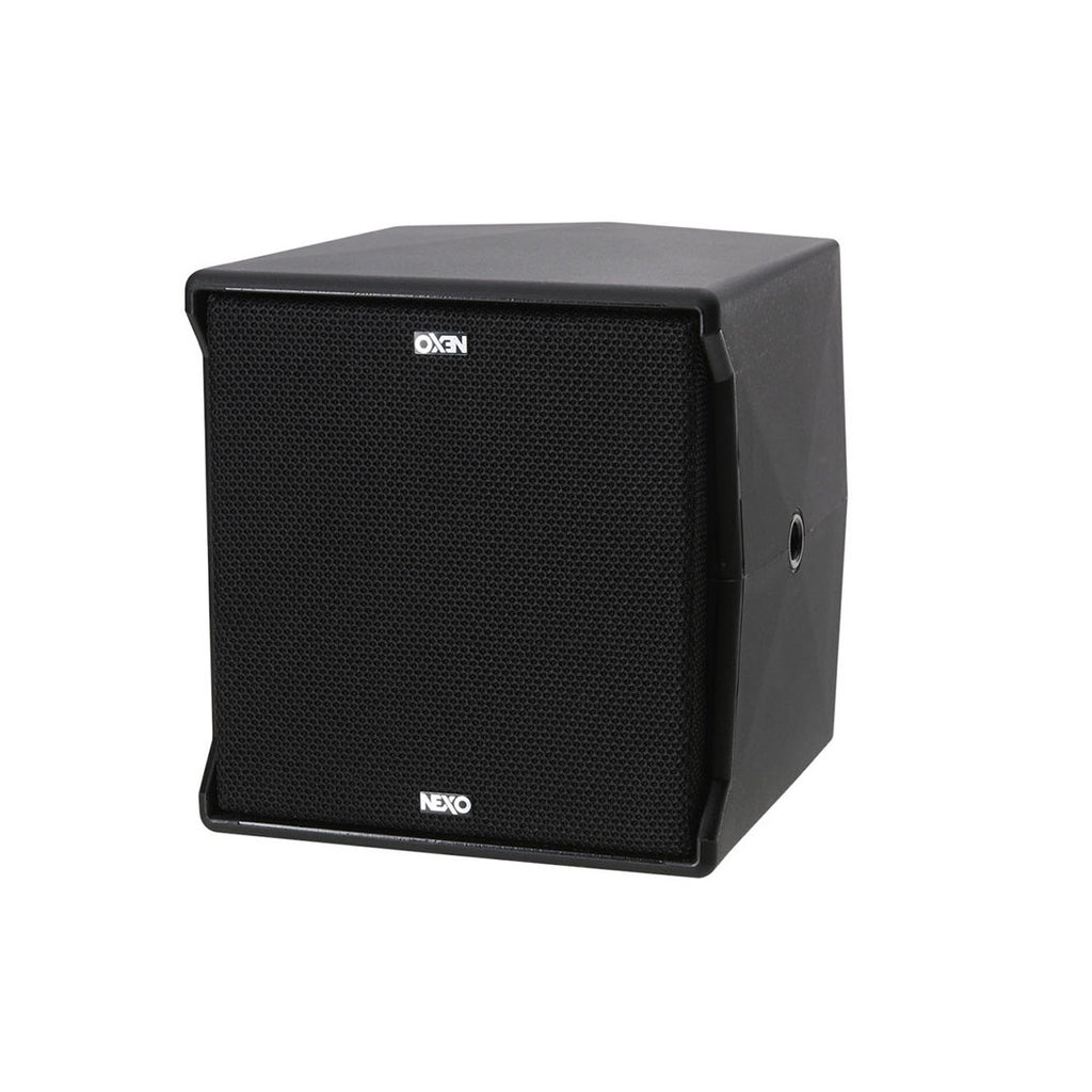 NEXO ID14 compact speaker, installation version in black, angled front view