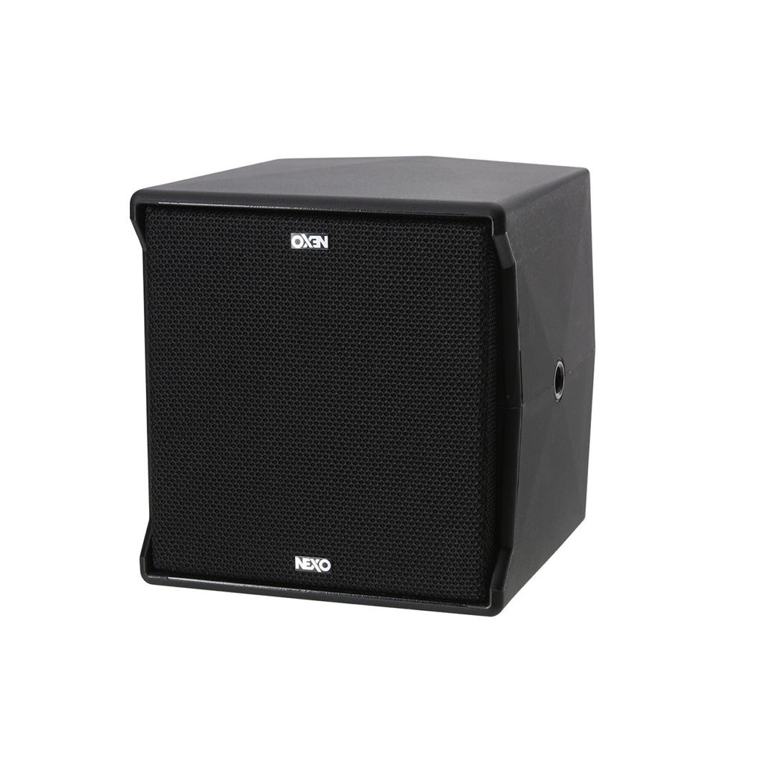 NEXO ID14 compact speaker, installation version in black, angled front view