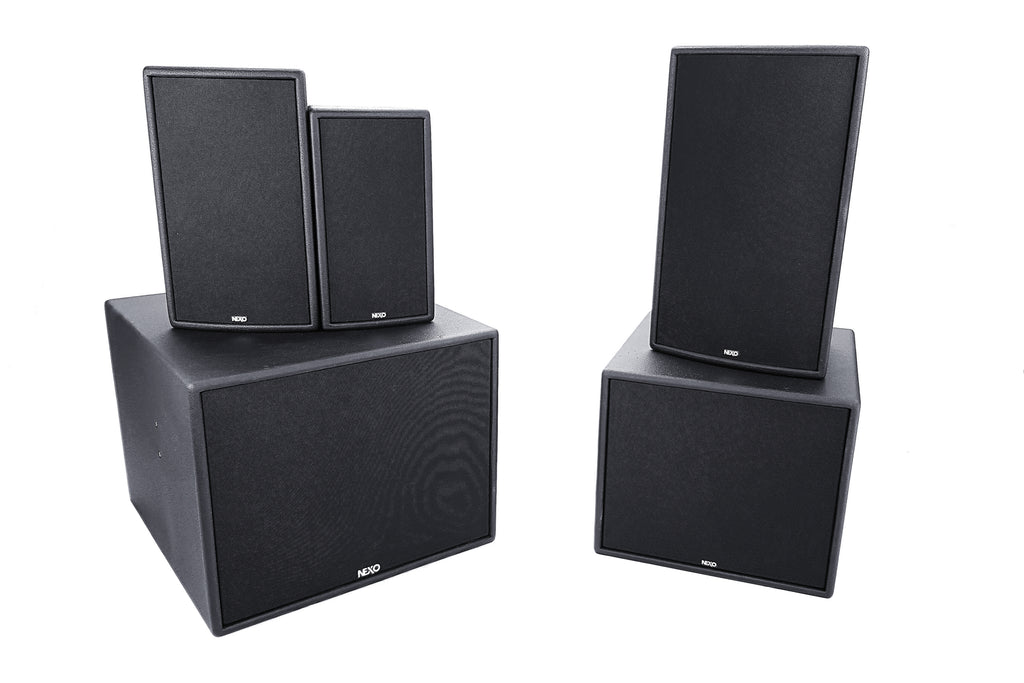 NEXO ePS installation speakers standing on eLS subwoofers, range overview