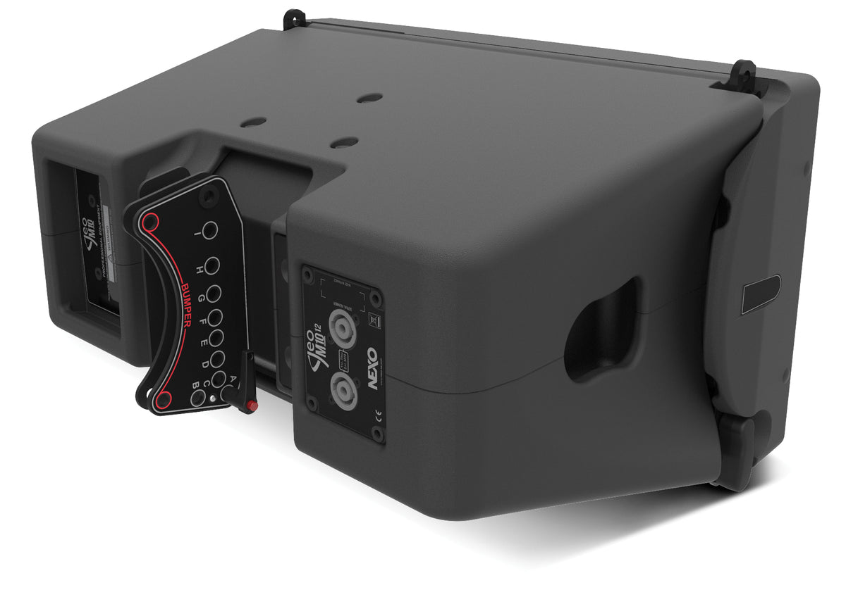 NEXO GEO M10 line array module, rear view from the right showing the angle selector and connectors