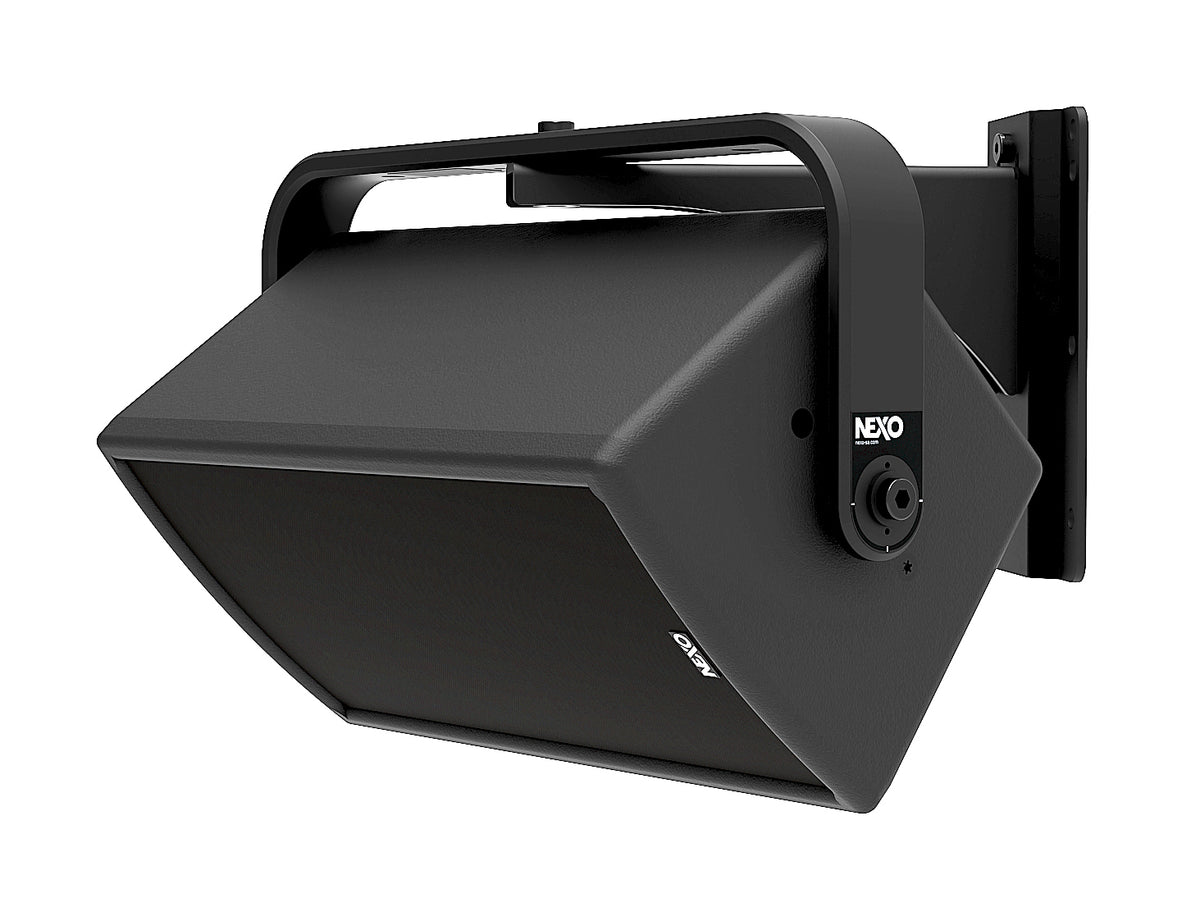 NEXO ePS6 installation speaker on a U-bracket wall mount, angled view