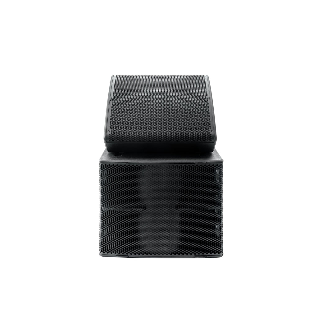 NEXO P18 as a floor monitor on top of an L20 subwoofer, front view