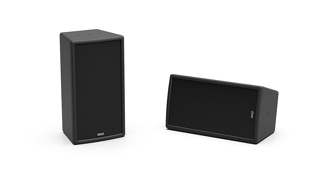NEXO ePS6-EN54 installation speaker in black, upright and horizontal