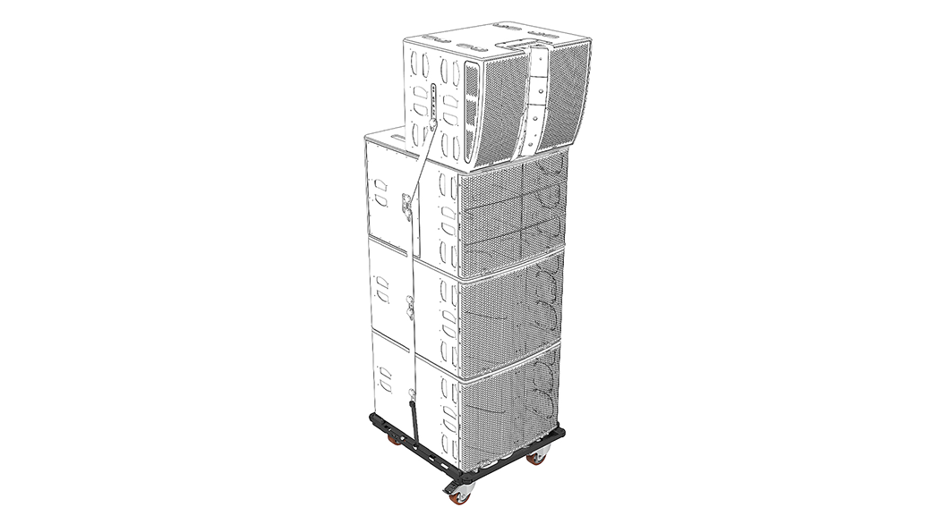 NEXO VNT-DOLLY01 dolly carrying a stack of Alpha+ cabinets, line drawing