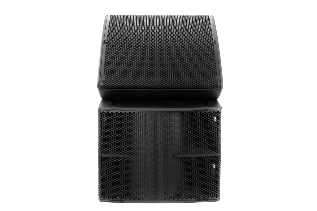 NEXO P18 as a floor monitor on top of an L18 subwoofer, front view