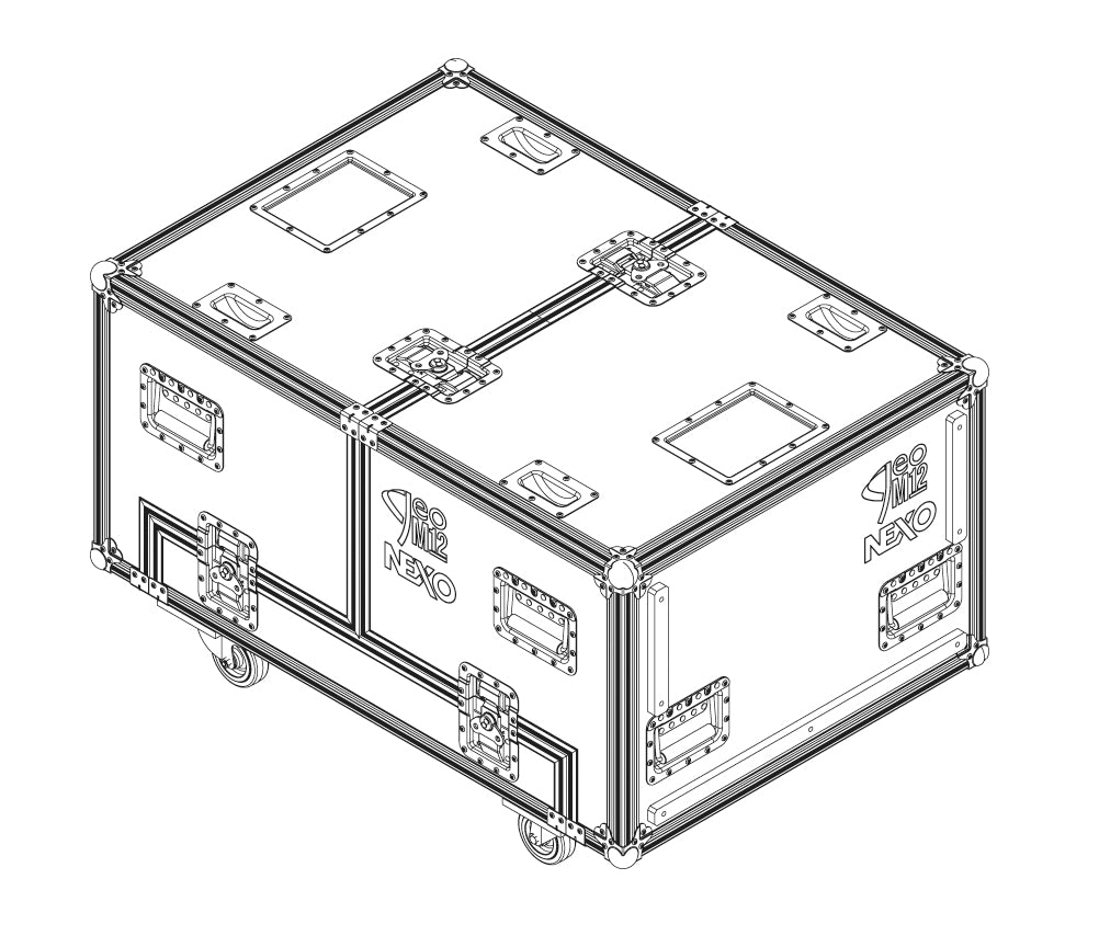 NEXO GMT-3CASEM12 flight case for three GEO M12 modules, line drawing
