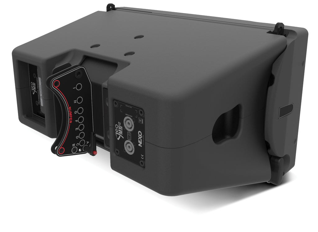 NEXO GEO M10 line array module, rear view from the right showing the angle selector and connectors